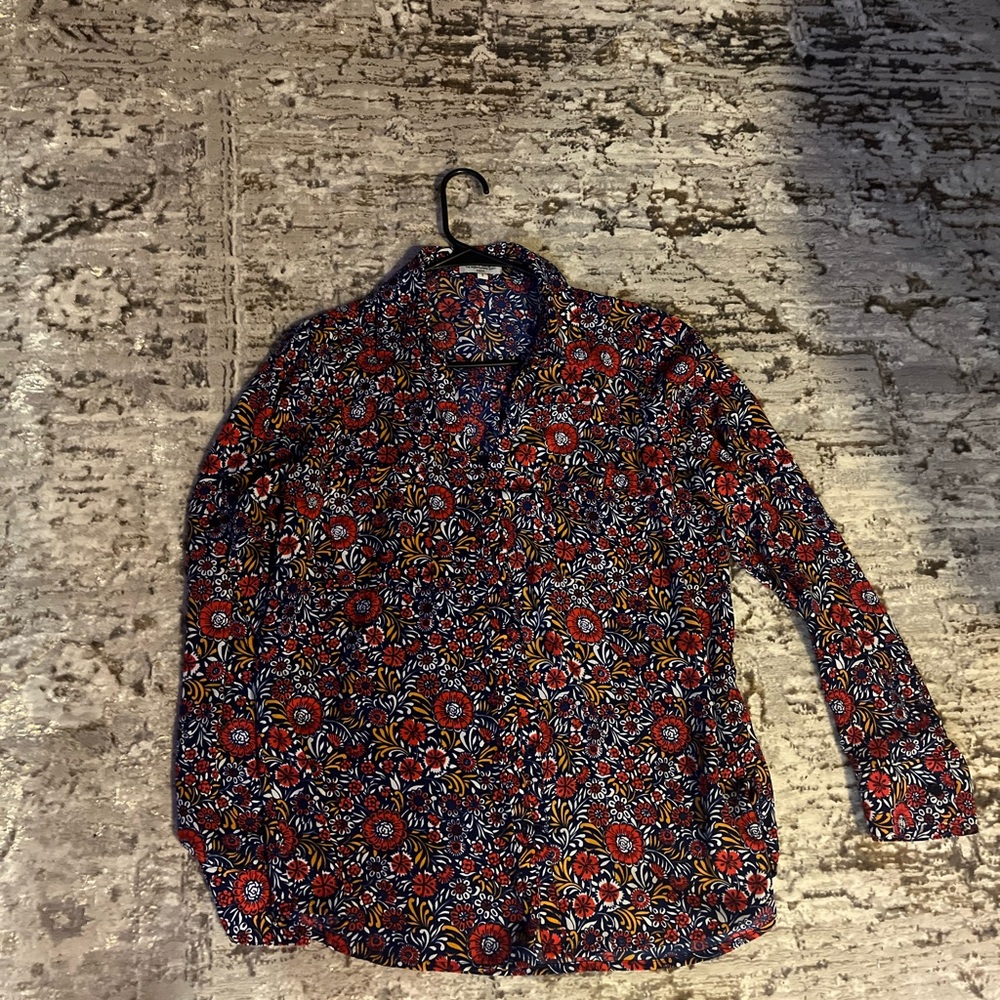 Express Red and Blue Button Down Shirt Vibrant Pattern